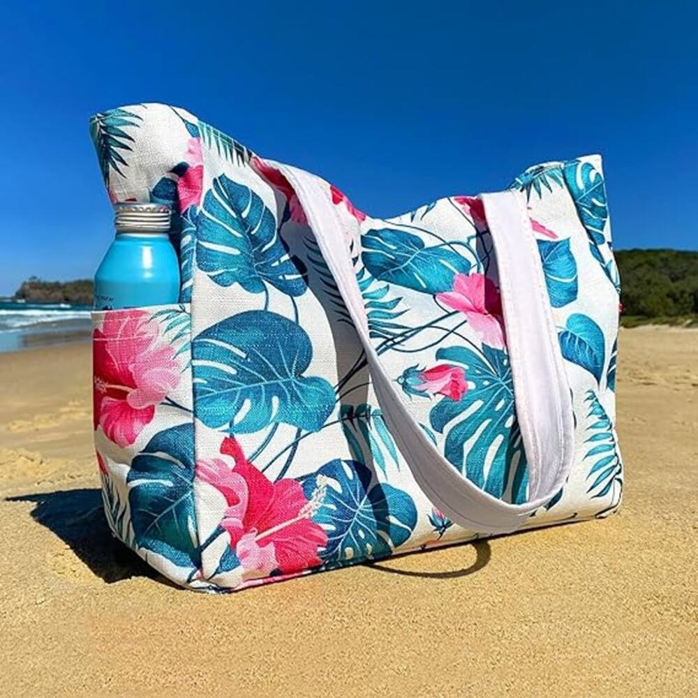 New Large Waterproof and Sandproof Summer Beach Bag and Tote in Tropical Pattern